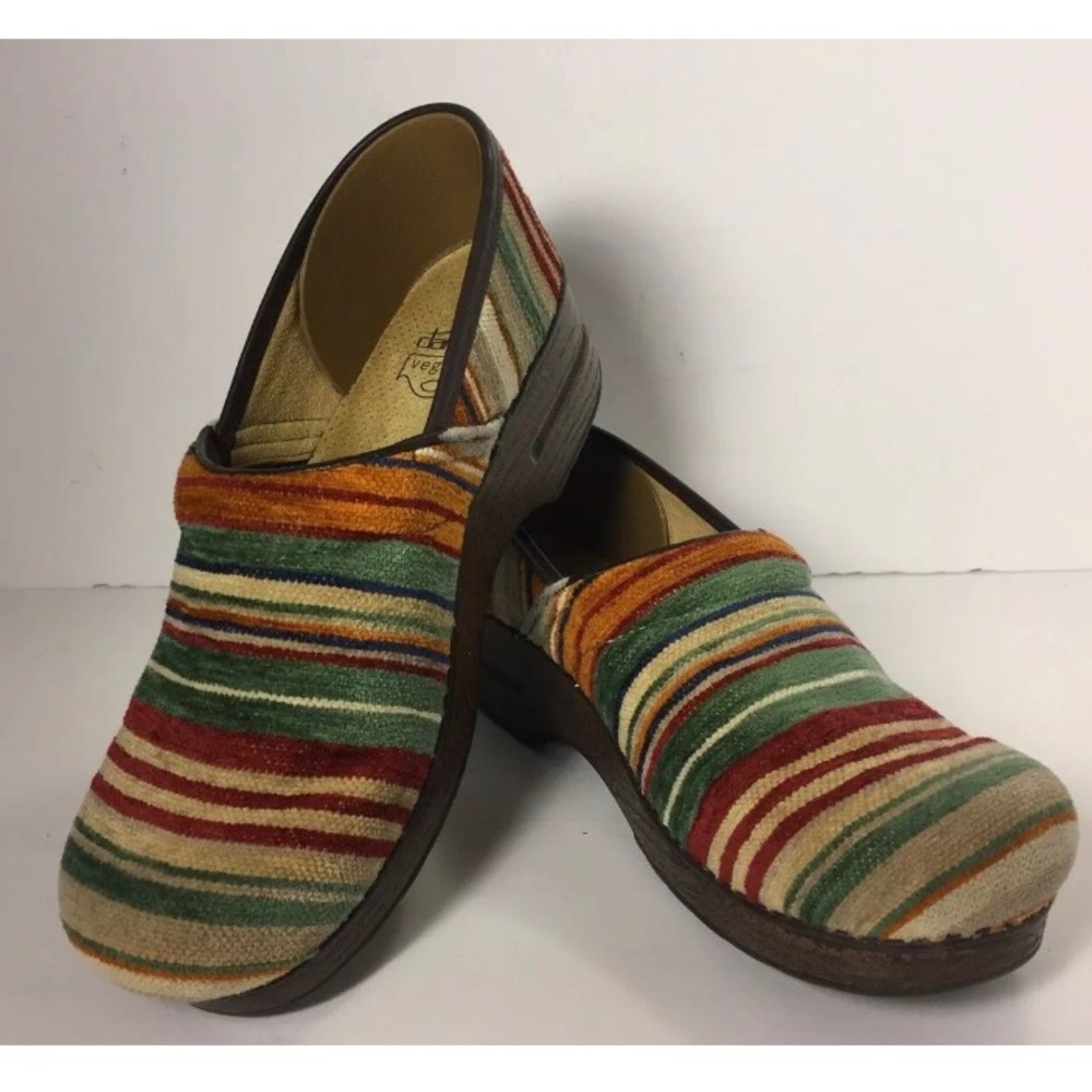 DANSKO Jute Pro Artisan Weave Vegan Clog Rainbow Multi Stripe Shoe Women EUR 40